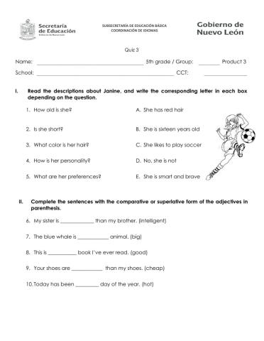 November Quiz - Comparative and Superlative - 5th grade
