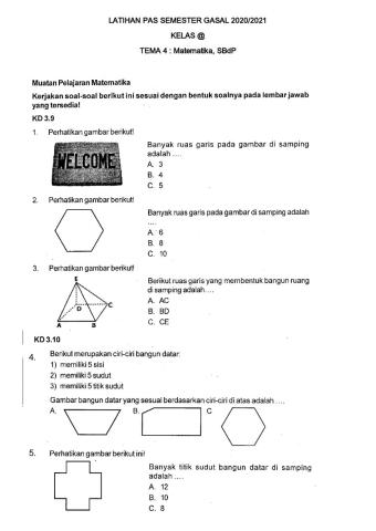 Latihan PAS Tema 4 Kelas 2 Mtk & SBdP S1