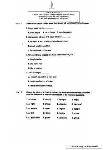 Lớp 9 - The second term test No 3
