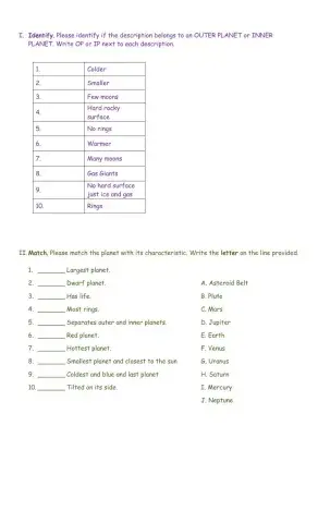 Inner and Outer Planets