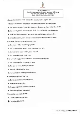 Lớp 10 - test 15 phút unit 6,7