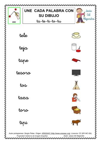 Une palabra y dibujo TA TE TI TO TU minúsculas