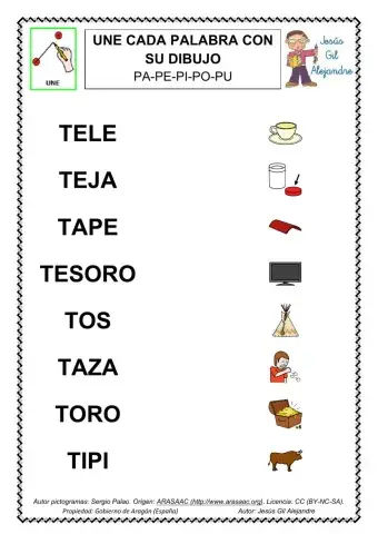 Une palabra y dibujo TA TE TI TO TU MAYÚSCULAS