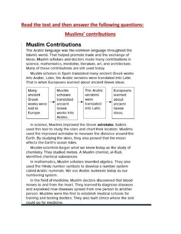 The Muslims' contributions