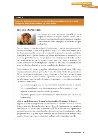 Comprensión lectora - leones en peligro-