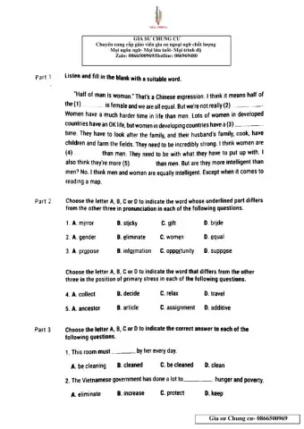 Lớp 10 - Kiếm tra 45p (unit 6,7 test 20)