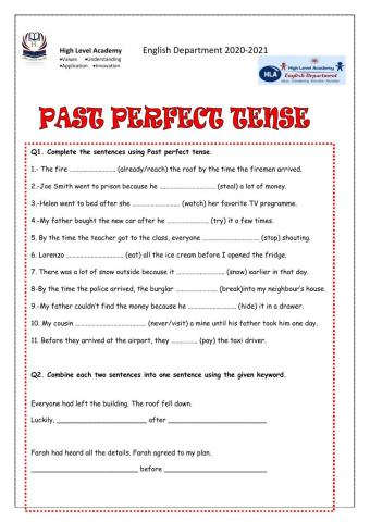 Past Perfect Worksheet