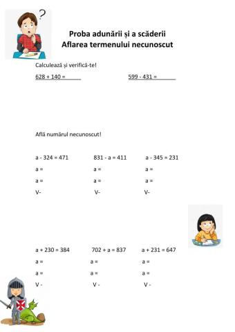 Proba și termenul necunoscut 0-1000 fără trecere peste ordin