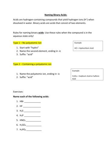 Naming Binary Acids