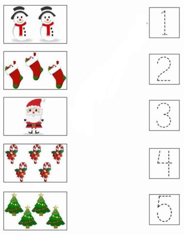 Uneste numarul de obiecte cu cifra corespunzatoare 1 -5 CRACIUN