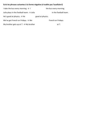 Present simple Make negative sentences