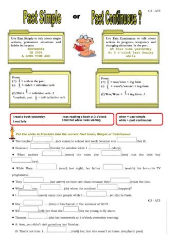 Past Simple, Past continuous, used to