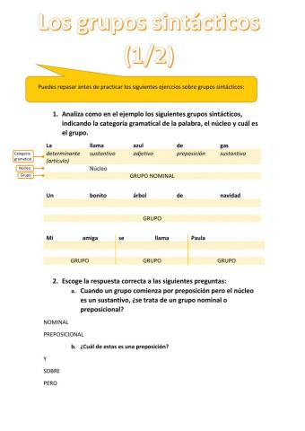 Ejercicios los grupos sintácticos (1-2) castellano
