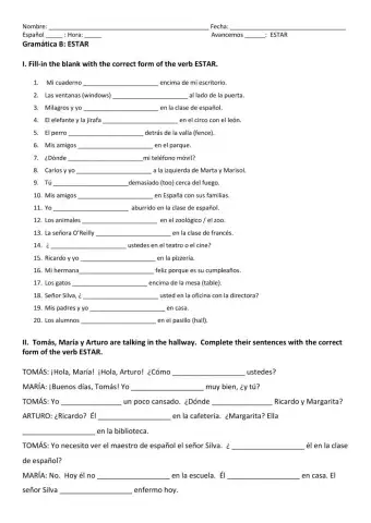 ESTAR SPANISH Grammar A