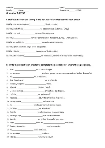 ESTAR SPANISH Grammar A 1