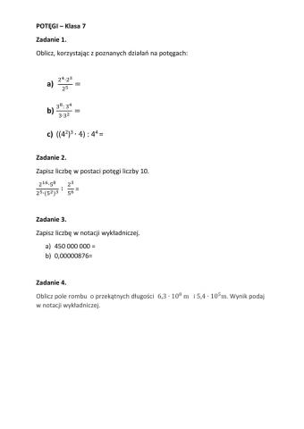 Potęgi - sprawdzian