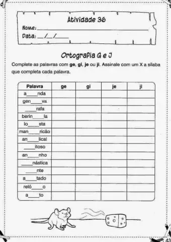 Ortografia: palavras com g e j