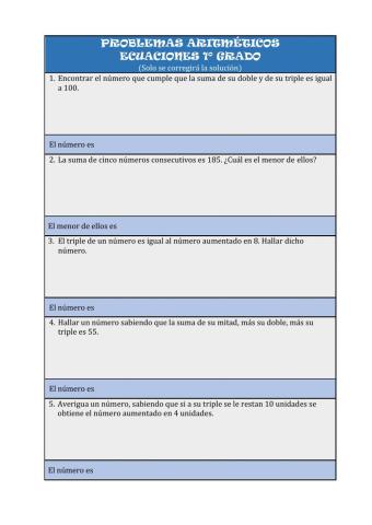 Problemas aritméticos ecuaciones primer grado
