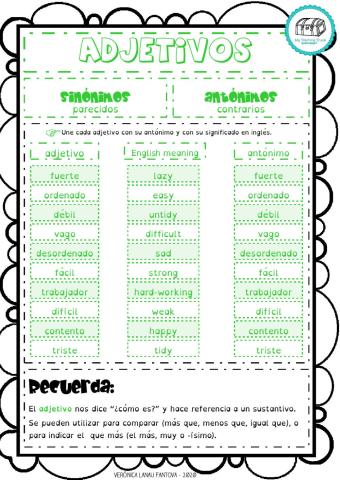 Adjetivos y antónimos