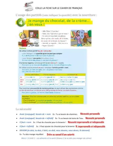 Unité 1 Les partitifs et la nécessité