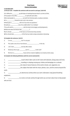 Intermediate vocabulary