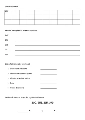 Numeros hasta el 300 y operaciones