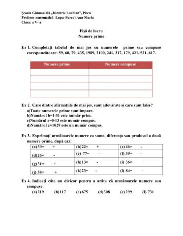 Numere prime- Numere compuse