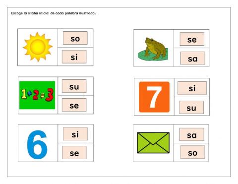 Escoge lasílaba inicial sa se si so su