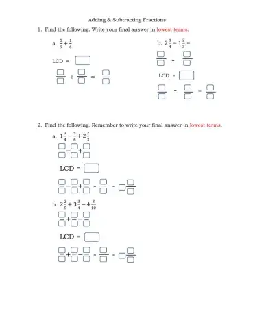 Addition & Subtraction of Fractions