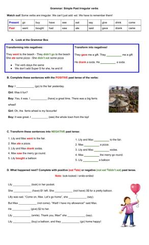 Grammar: Simple Past  Irregular Verbs- Negatives