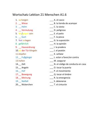 Wortschatz Lektion 21 Menschen A1