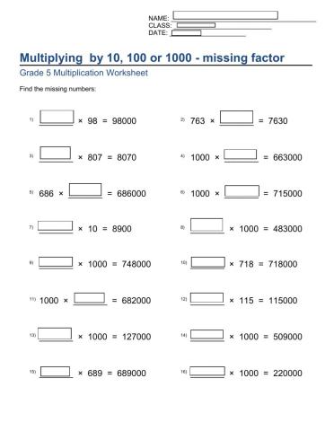 Multiplying by 10, 100 and 1000