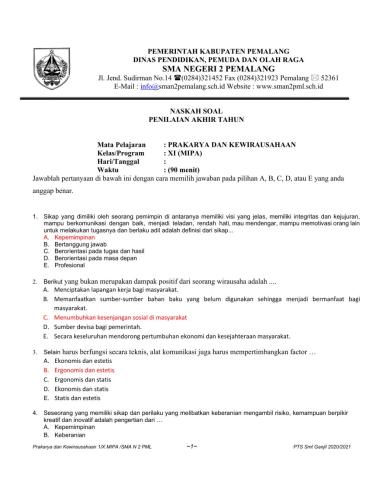 Soal pkwu kelas x mipa