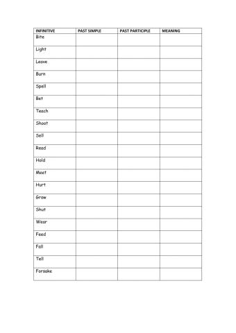 IRREGULAR VERBS TEST. 1ºeso