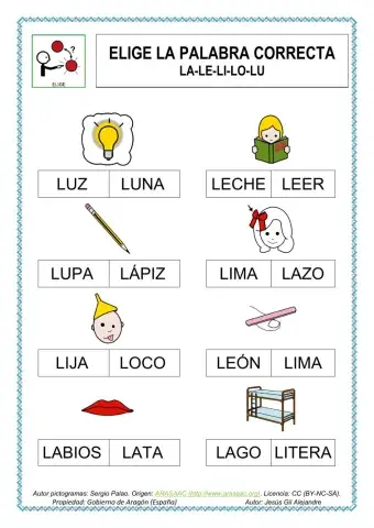 Elige la palabra correcta con la le li lo lu