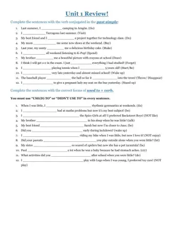 Revision of past verbs and use to