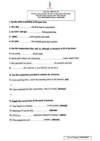 Lớp 6- bài kiểm tra 15p unit 7,8