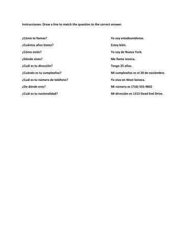 Preguntas Personales matching