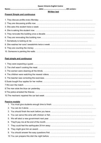 4th Seniors-Passive voice test
