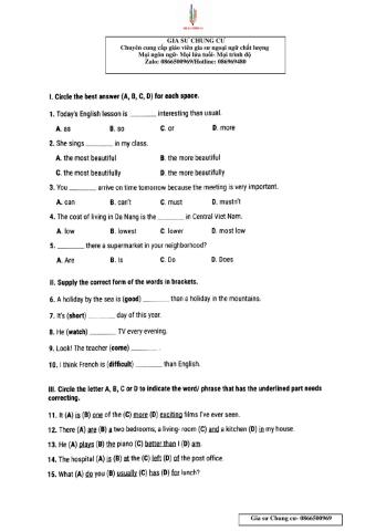 Lớp 6-15p-Unit 4,5,6