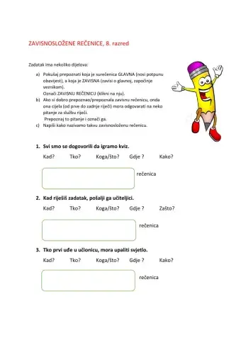 Zavisnosložene rečenice, 8. razred