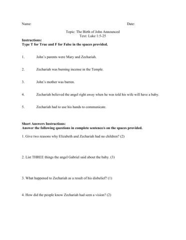 The Birth of John Announced