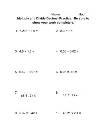 Multiply and Divide Decimals