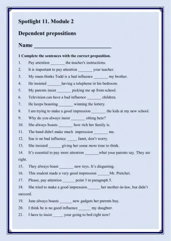 Spotlight 11. Module 2. Dependent prepositions.