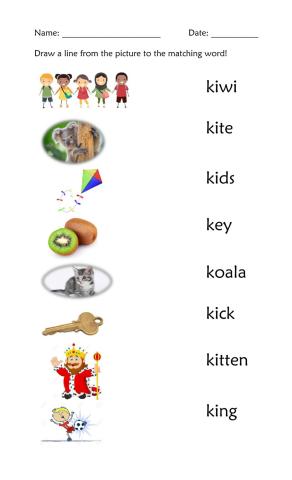 Letter K Picture Matching