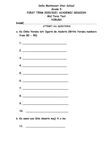 Grade 5 yoruba mid term test