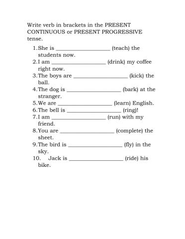 Present continuous - Present progressive practice