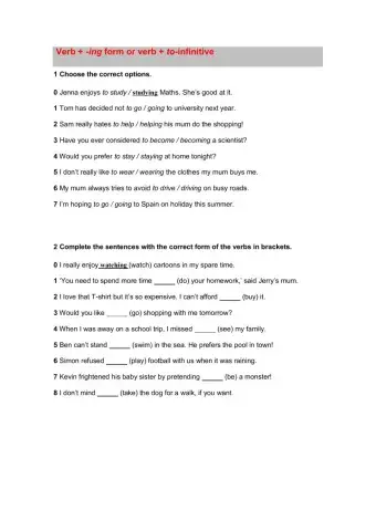 Ing and to-infinitive