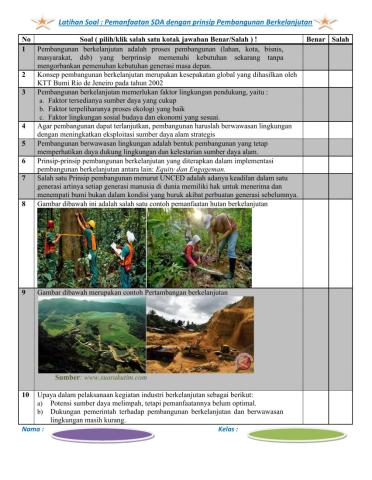 Latihan soal SDA dengan prinsip Pembangunan Berkelanjutan
