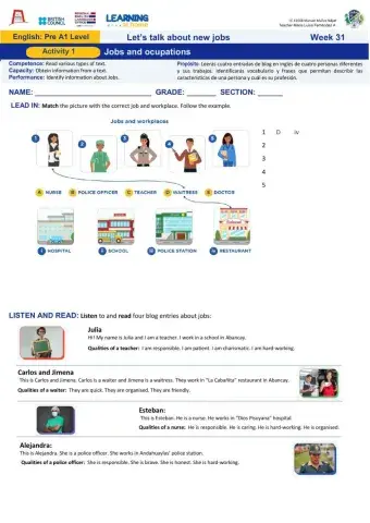 Week 31: Jobs and Occupations Pre A1
